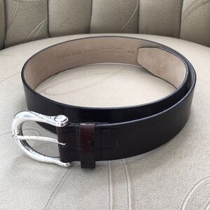 Calvin Klein Brown Croc-Embossed Leather Belt with Silver Buckle - S